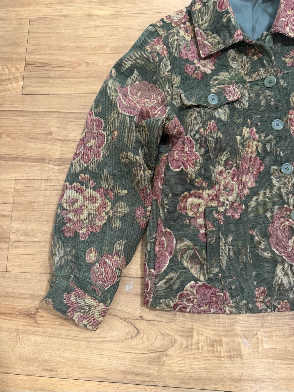 Floral Button-Front Jacket - Green & Rose - Picture 5 of 7